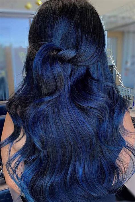 blue highlights on black hair|intense blue black hair color.